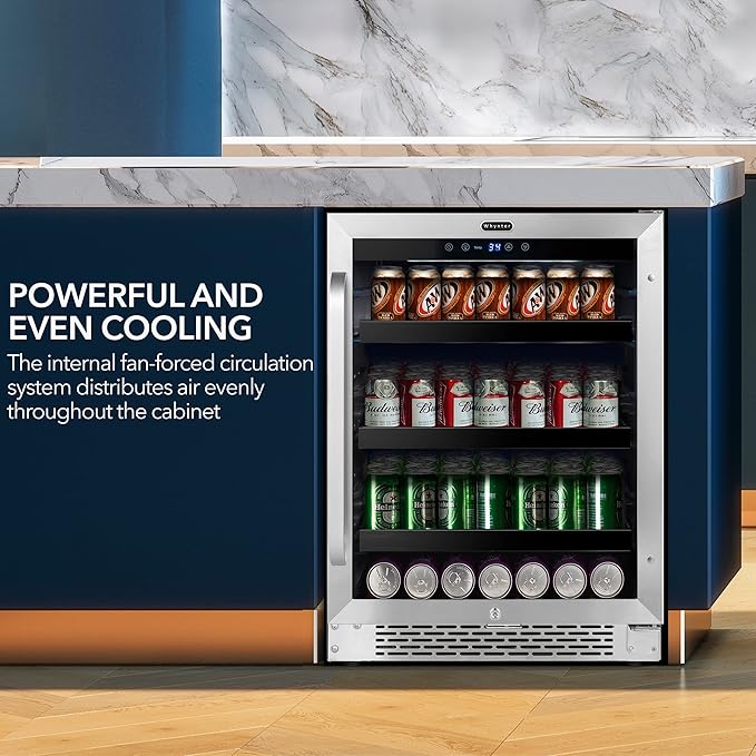 Whynter 180 BBR-148SB Built-in 182 Can Undercounter Beverage Refrigerator with Reversible Door, Digital Control and Lock, 5.1 Cubic Feet, Stainless Steel