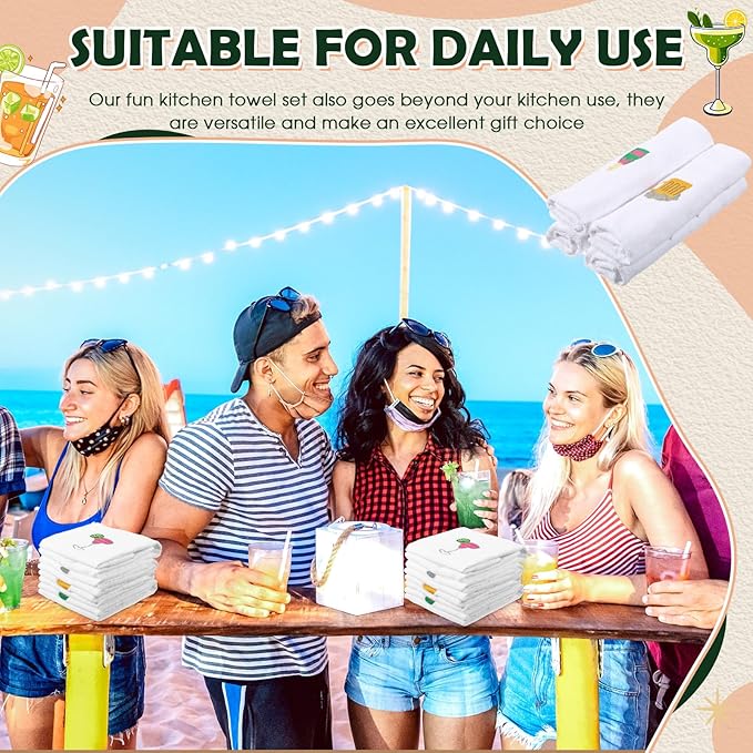 4 Pack Cocktail Drink Themed Towels Cotton Embroidered Hand Towels Gifts 29.5'' x 13.8'' Soft Absorbent Kitchen Bar Dish Cloths Bathroom Decorative Bachelorette Housewarming Party Supplies