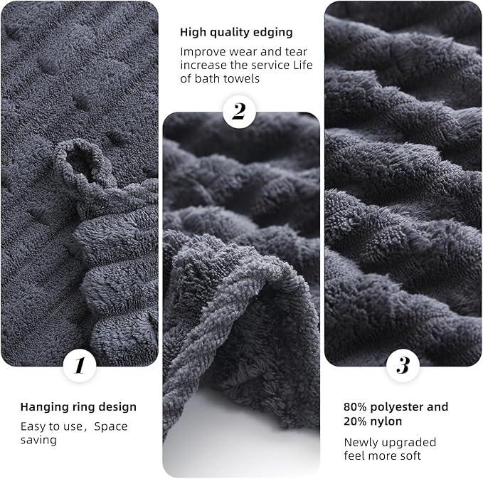 40x80 Inches Oversized Bath Sheets Extra Large Bath Towels Set of 6 for Adults Super Soft Quick Dry Lightweight Lint Free Absorbent Stripe Microfiber Shower Towels (Charcoal Grey, 2 Piece)
