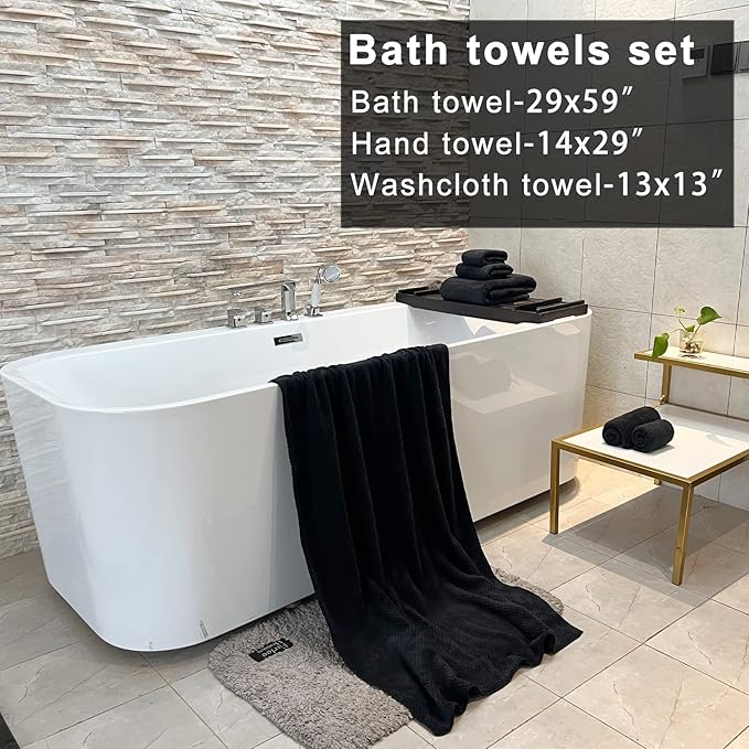 YTYC 29x59 Inch Bath Towels Set of 6 Large, Super Soft Absorbent Lint Free Microfiber Towels for Bathroom 80% Polyester (Black,6 Piece)