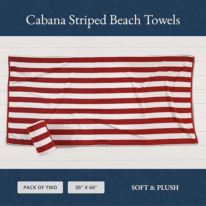 LANE LINEN Large Beach Towel - Pack of 2 Beach Towels Set, 100% Cotton Oversized Beach Towels, Quick Dry Pool Towel Oversized (30' x 60”), Soft & Absorbent, Beach Towel for Women - Red