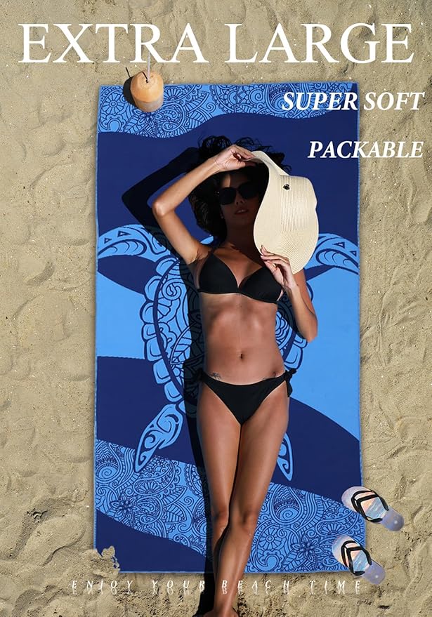 2 Pack Microfiber Lightweight Thin Beach Towel Sand Free Quick Dry Super Absorbent Large Towels for Swimming Pool Yoga Gym Travel Vacation Beach Accessories Essentials