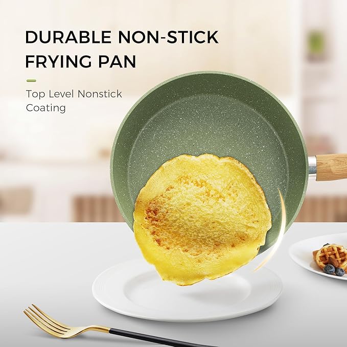 MAISON ARTS 17 Piece Pots and Pans Set Non Stick, Kitchen Cookware Sets with Nonstick Granite Stone Coating, Suitable for Induction Cooktops, Green