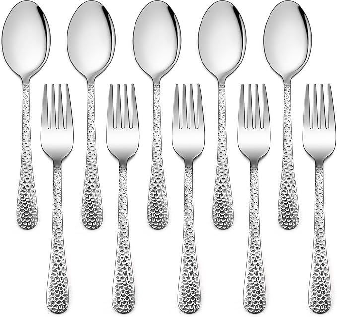 LIANYU 10-Piece Kids Silverware Set, Includes 5 Kid Spoons, 5 Kid Forks, Stainless Steel Toddler Utensils Children Flatware Set, Child Preschooler Cutlery Set, Dishwasher Safe