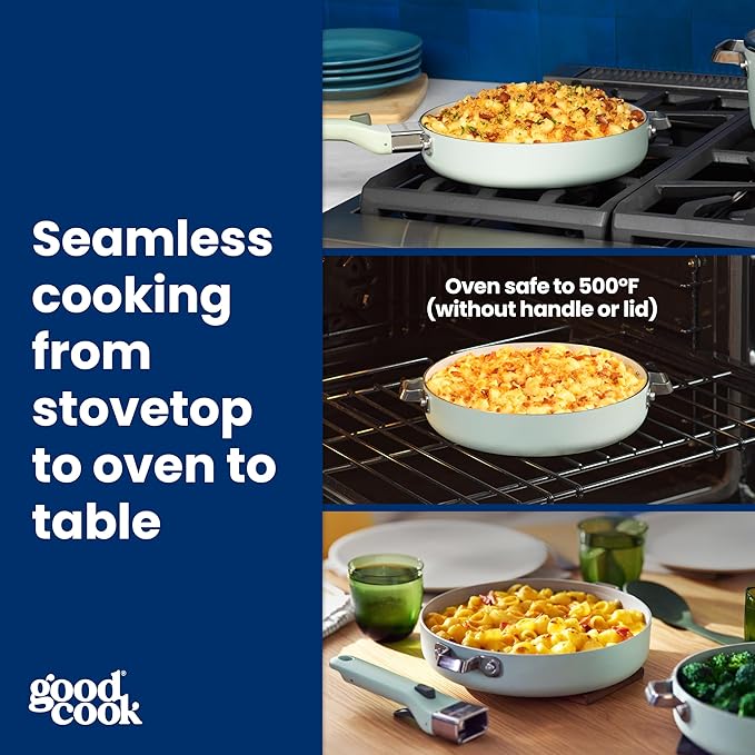 GoodCook Ceramic Frying Pan Skillet with Removable Handle, Induction Compatible, Nonstick and Oven Safe, 12-Inch, Sage Green