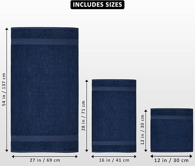 Utopia Towels 8 Piece Luxury Towel Set – Majestic Plush, Super Absorbent & Quicker-to-Dry, Thick 100% Ring Spun Cotton Towels for Bathroom, Spa & Hotel – 2 Bath, 2 Hand, 4 Washcloths, Navy Blue