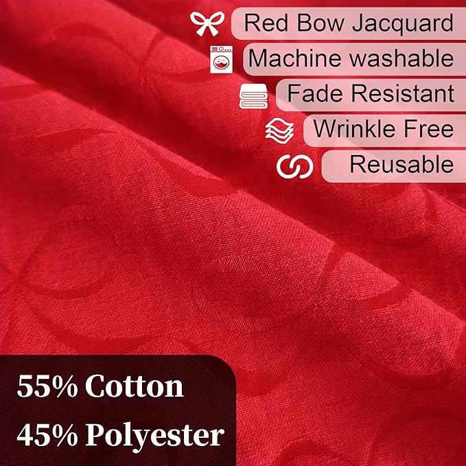 Red Christmas Table Cloths Rectangle 60 x 102 Washable, Reusable Tablecloths for 8ft Tables (Seats 8-10) - Cotton Polyester, Wrinkle Free, Red Holiday Table Cover for Party & Dining, Bowtie Jacquard