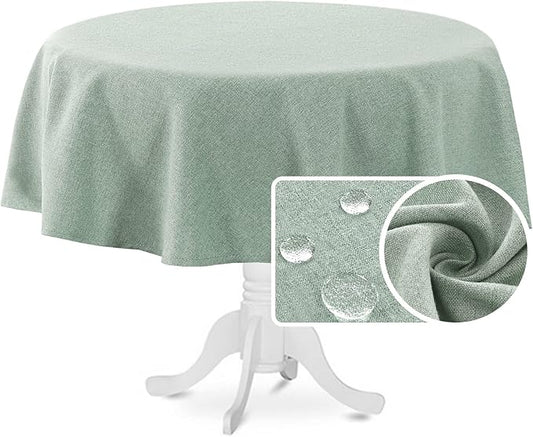 H.VERSAILTEX Linen Textured Tablecloth Round 70 inch Waterproof Decorative Table Cloth Spill-Proof Linen Look Cover for Party Table Extra Soft and Thick Fabric Wrinkle Free, Heather Sage