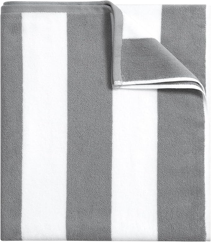 Large Beach Towel Oversized - 40"X70" Big Mens Beach Towesl, Extra Large Thick Gray Beach Towels, XL Wide Fluffy Swimming Towel Oversize, Giant Stripe Cotton Pool Towel for Adults