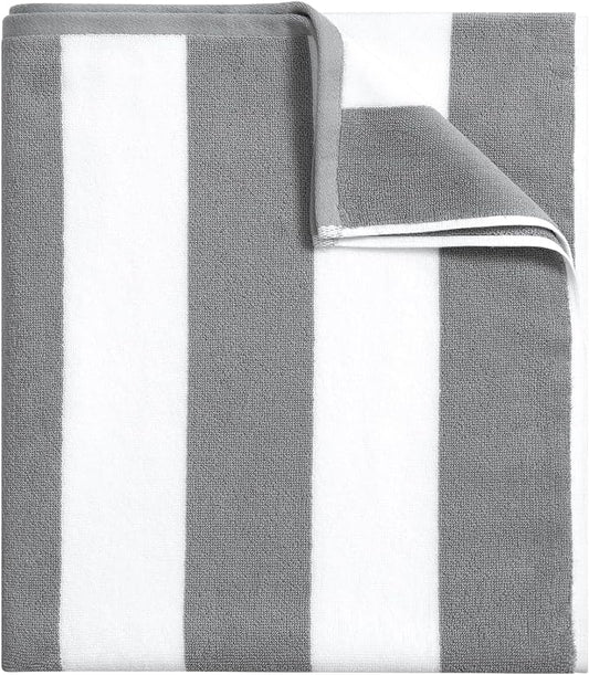 Large Beach Towel Oversized - 40"X70" Big Mens Beach Towesl, Extra Large Thick Gray Beach Towels, XL Wide Fluffy Swimming Towel Oversize, Giant Stripe Cotton Pool Towel for Adults
