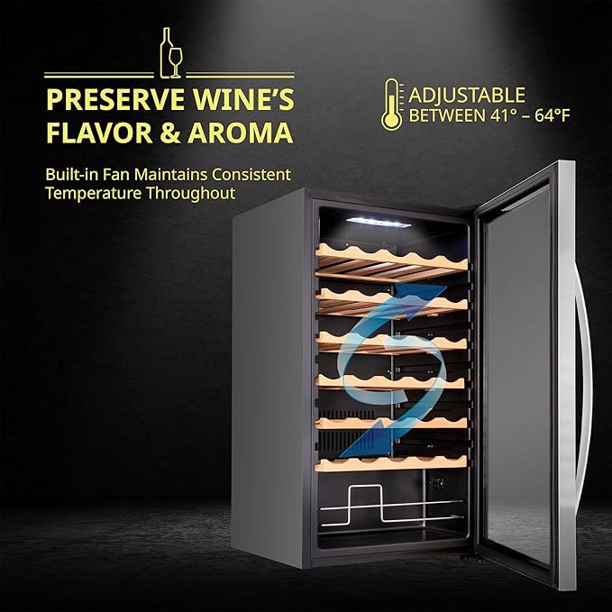 SCHMÉCKÉ 34 Bottle Compressor Wine Cooler Refrigerator w/Lock - Large Freestanding Wine Cellar For Red, White, Champagne or Sparkling Wine - 41f-64f Digital Temperature Control Fridge Stainless Steel