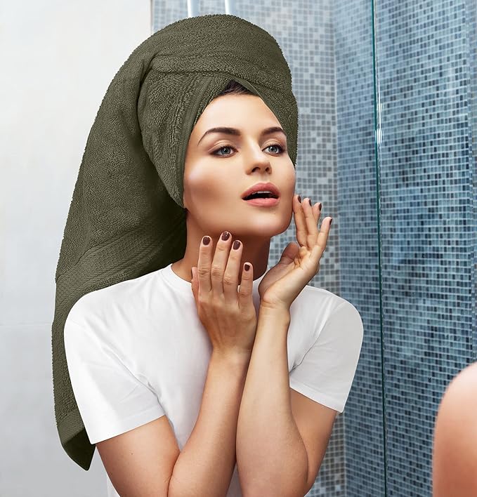 Utopia Towels 8 Piece Luxury Towel Set – Majestic Plush, Super Absorbent & Quicker-to-Dry, Thick 100% Ring Spun Cotton Towels for Bathroom, Spa & Hotel – 2 Bath, 2 Hand, 4 Washcloths, Dusty Olive