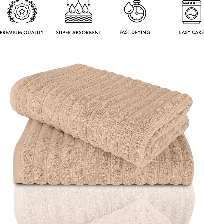 Classic Turkish Towels CTT - Premium 2 Piece Jumbo Bath Sheets, 100% Turkish Cotton, Absorbent & Ultra Comfy Bath Towel Sheets for Hotels & Spa | 40"x65" (Almond Beige)
