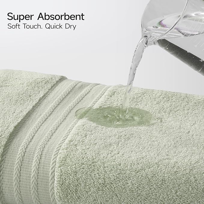 REDKISS Green Towel Set of 8-100% Cotton Luxury Bath Towels Set for Bathroom, 600 GSM Highly Absorbent Bathroom Towel with 2 Large Bath Sheet, 2 Hand, 4 Washcloths, Green Shower Towels for Dorm