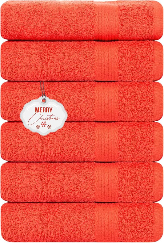 Ample Decor Hand Towel 18 X 28 Inch Pack of 6 600 GSM 100% Cotton,Oeko Tex Certified Soft Absorbent Thick Durable Premium Quality, for Hotel, Bathroom, Spa, Daily Use, Gym - Machine Washable-Orange