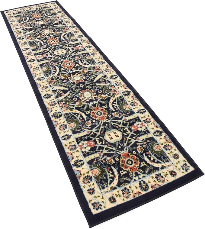 Unique Loom Espahan Collection Area Rug - Cape Cod (2' 2" x 8' 2" Runner, Navy Blue/ Black)