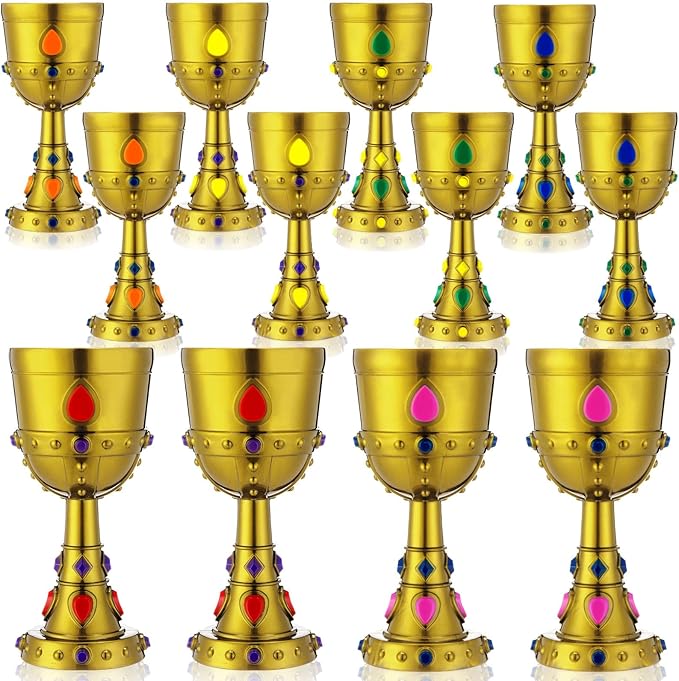 12 Pcs Medieval Molded Crown Goblets 8 oz Colorful Jeweled Goblet Vintage Plastic King Queen Party Cups Medieval Party Decorations for Halloween Carnival Drinking Supplies