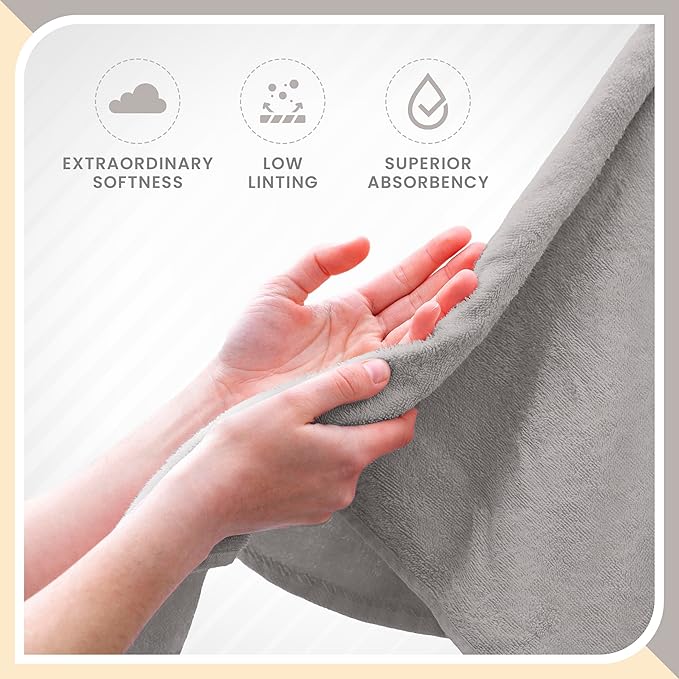 6-Piece Luxury 100% Cotton Towel Set | Quick Dry | Super Absorbent | Super Soft 100% Ringspun Cotton Towels | 2 Bath Towels | 2 Hand Towels | 2 Wash Cloths | Silver