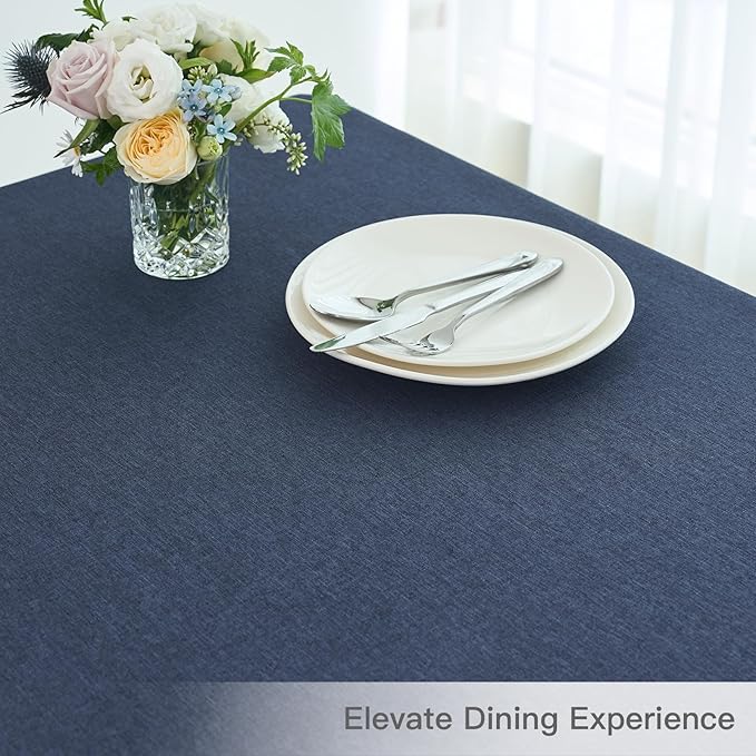 maxmill Rectangular Tablecloth Linen Texture Stain Proof Waterproof Wrinkle Free Spillproof Washable Fabric Table Cloth Farmhouse Tablecloths for Dining Room Party Holiday, 60 x 140 Inch, Navy Blue