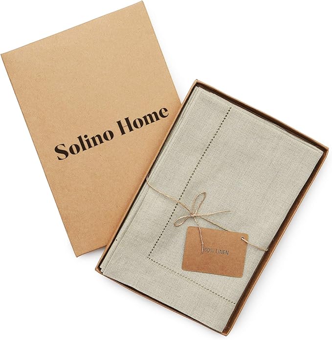 Solino Home Natural Linen Napkins Set of 4-100% Pure Linen Hemstitch Dinner Napkins 20 x 20 Inch for Holiday, New Year - Classic Hemstitch
