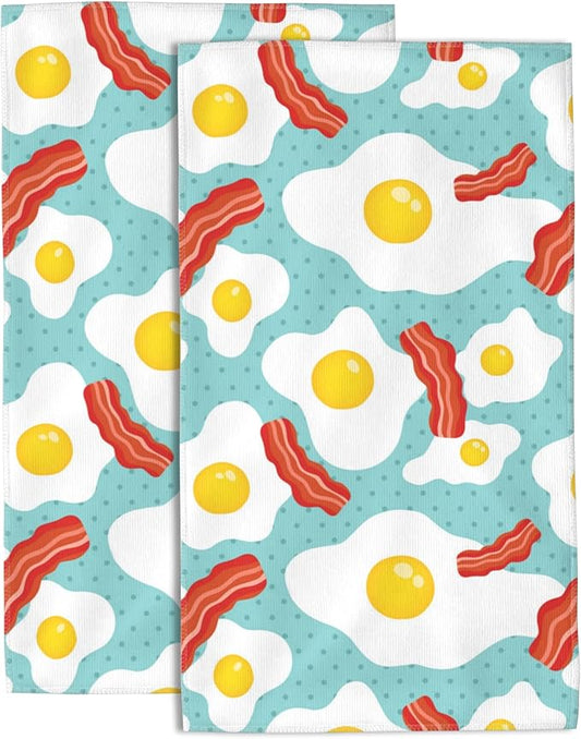 Hand Towels Set of 2 Eggs and Bacon Towels for Bathroom Soft Absorbent Decorative Hand Bath Towels Dish Towels for Kitchen Sports Gym Yoga Home Decor 14 x 28 in