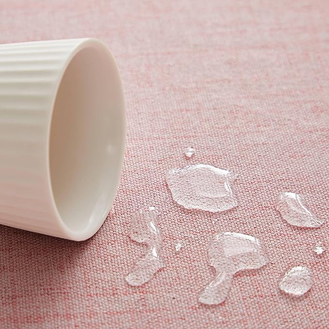 Linen Tablecloth for Rectangle Table, 60x84 Inch Pink, Farmhouse Style Pink Tablecloth, Water Resistant Burlap Tablecloths for Dining Table Farmhouse Kitchen