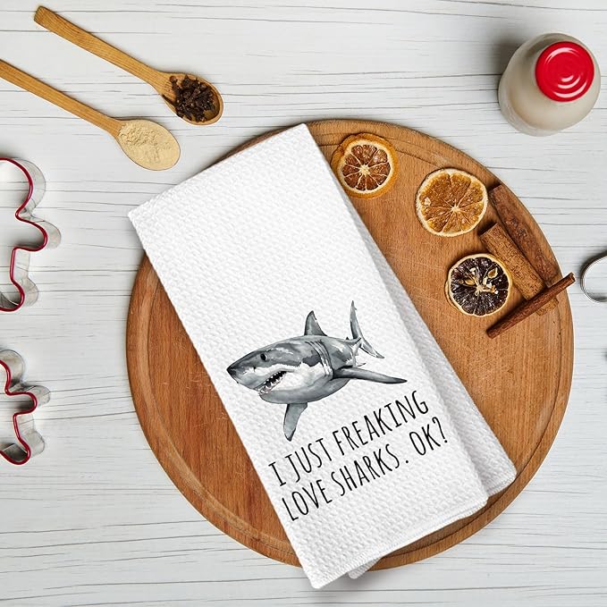 Ocean Shark Bathroom Gifts Decor Hand Towels - I Just Freaking Love Sharks Kitchen Towels, Ocean Shark Animal Kids Bathroom Decor Hand Towels, Sharks Gifts for Women,Home & Kitchen