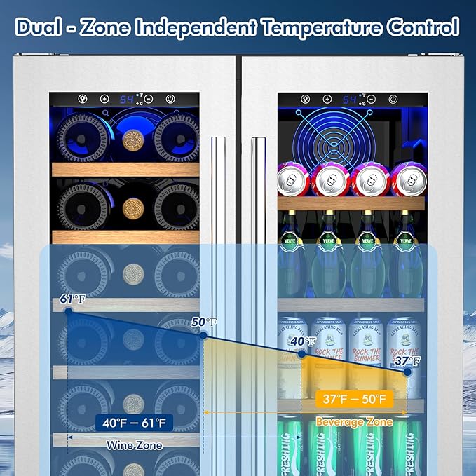 Antarctic Star 24-inch Wine & Beverage Refrigerator with LED Light & Door Lock, Dual-Zone Glass Doors, Smart Touch Panel, 21 Bottles & 88 Cans, Built-in/Freestanding for Home/Offices/Kitchen