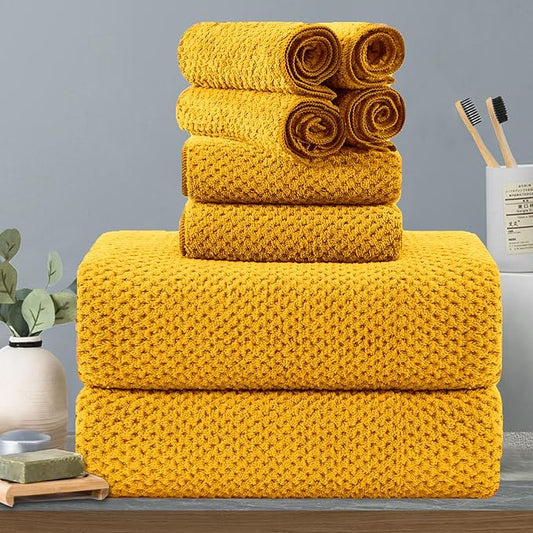 Hailea 8-Piece Yellow Bath Towels Set,2 Oversized Large Bath Towels Sheet,2 Hand Towels and 4 Washcloths - 600 GSM Soft Luxury Towel Set,Highly Absorbent Quick Dry Towel for Bathroom,Hotel and Spa