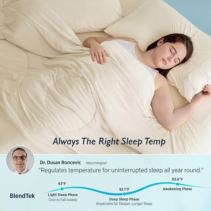 Breescape Cooling Comforter Queen Size - BlendTek™ Q-Max>0.46 Tech, Breathable Blanket for Hot Sleepers & Night Sweats Relief, Premium Lightweight Summer Bedding, 96x96 Inches, Ivory
