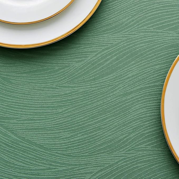 maxmill Jacquard Table Cloth Swirl Design Water Proof Wrinkle Free Heavy Weight Soft Tablecloth Decorative Fabric Table Cover for Outdoor and Indoor Use Rectangular 60 x 104 Inch Sage Green