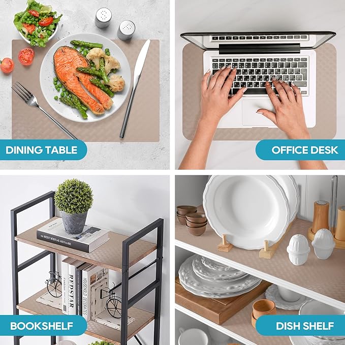 Shelf Liners for Kitchen Cabinets Refrigerator Liners Waterproof & Oil-Proof Kitchen Cupboard Liner Drawer Mats EVA Material Non Adhesive Fridge Liner for Shelves Beige 11.8 x 59 Inches