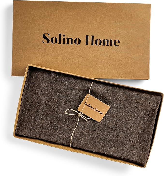 Solino Home Linen Tablecloth 54 x 72 Inch - 100% Pure Linen Chambray Brown Table Cloth for Rectangular Tables - Athena, Machine Washable Cloth Tablecloth
