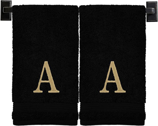 Monogrammed Hand Towels for Bathroom | Luxury Turkish Cotton | Embroidered in USA | Set of 2 | Choose Set Color and Monogram Color | A - Z | Modern Font