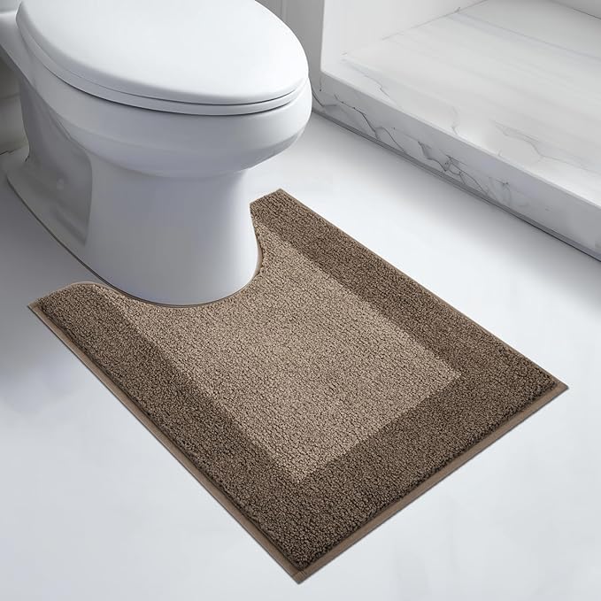 Bathroom Rugs U-Shaped 20" x 24", Non-Slip Extra Soft Absorbent Bath Rugs, Machine Washable Quick Dry Bath Mats for Toilet Base, Grayish Brown & Coffee