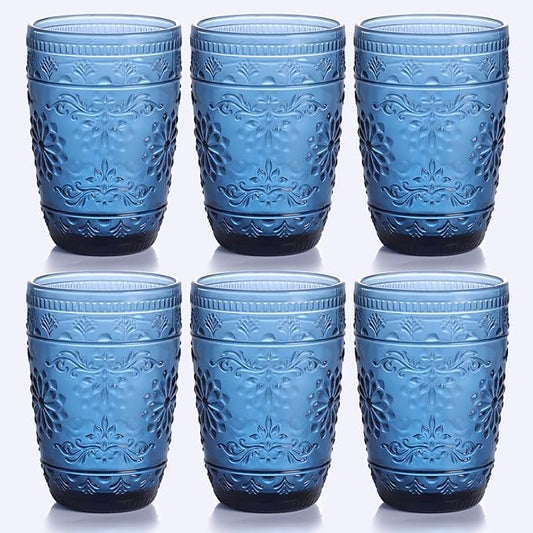 6Pcs 14OZ Drinking Highball Beverage Glass Cup, Blue Drinking Glasses, Colored Glassware Set for Party Wedding, Home, Office, Water, Juice, Cocktail, Highball Glasses