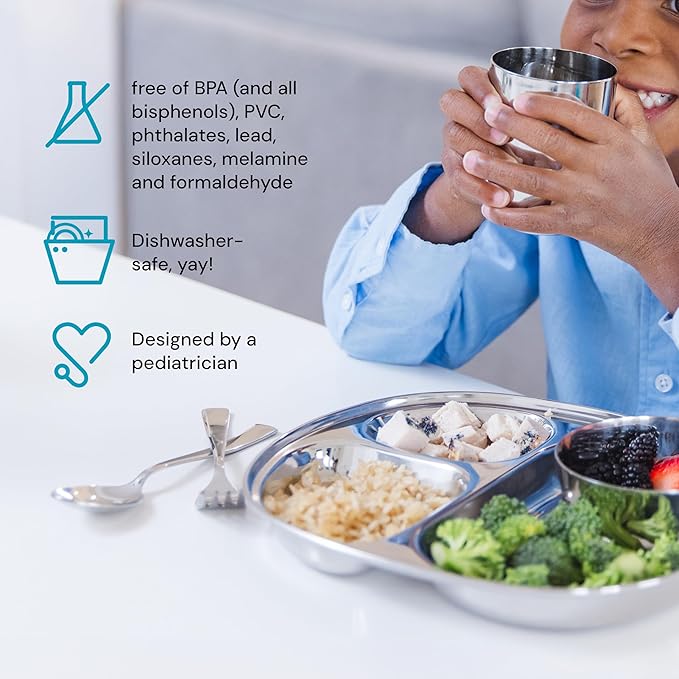 Ahimsa Stainless Steel Kids Utensils - 8 Pieces Kids Fork and Spoon Set, Pediatrician Designed Toddler Silverware Set, 100% BPA Free & Dishwasher Safe (Classic)