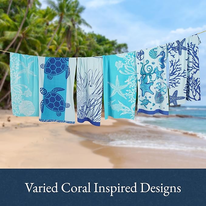 LANE LINEN 2-Pack Oversized Beach Towels, 39"x71" – Quick-Dry, Sandproof & Absorbent – Lightweight Travel Essentials for Pool or Shore – Starfish Serenade