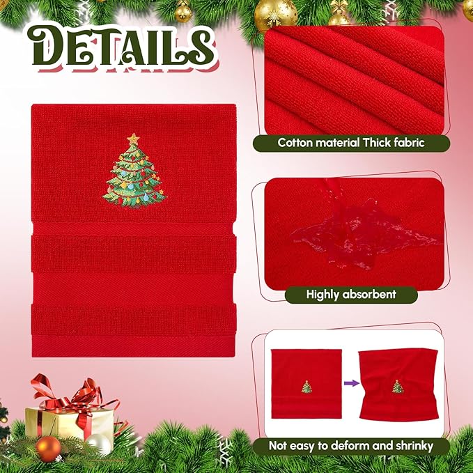 Peryiter 6 Pack Cotton Christmas Bath Towels Set Red Christmas Tree Towels Bathroom Set, Soft and Absorbent, Contains 2 Bath Cloth, 2 Hand Cloth and 2 Washcloths