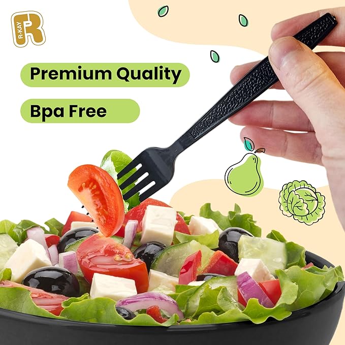 200 Count Black Plastic Silverware Heavy Duty - Black Plastic Forks And Spoons Set - BPA Free Plastic Utensils Set - Heat Resistance Cutlery For All Occasions