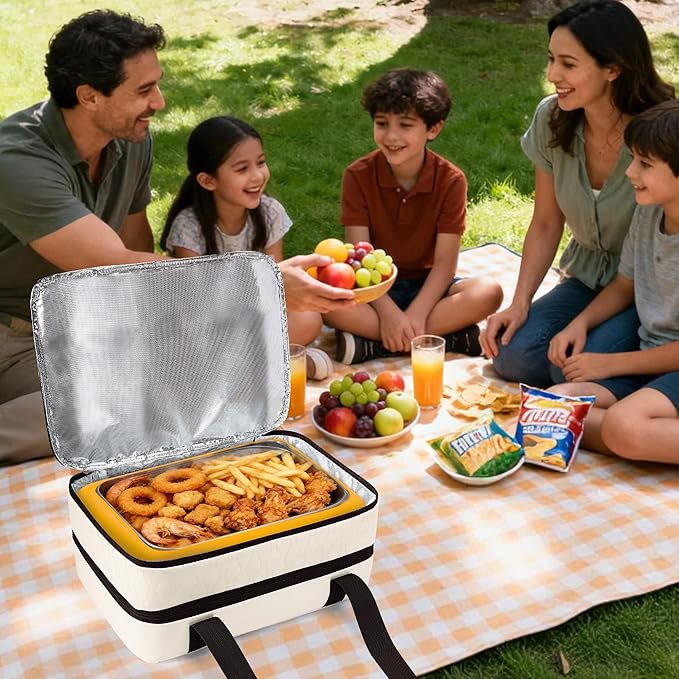 Trunab Insulated Casserole Carrier for Hot or Cold Food, Double Thermal Food Containers, Fit 9x13 Inches Baking Dish Foil Pans, For Picnic Cookouts, Potluck Parties, Beach,Beige (Beige)