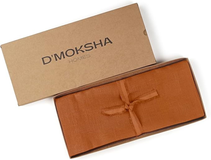 D'Moksha Homes Linen Rust Table Runner 90 Inches Long - 100% Pure Linen 14 x 90 Inch Table Runner for Dining, Winter, Christmas, Holiday, New Year - Machine Washable