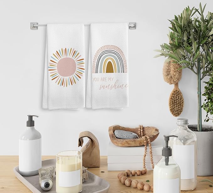 You are My Sunshine Boho Nursery Sun Sunshine Rainbow Kitchen Towels and Dishcloths Sets of 2,Boho Absorbent Drying Cloth Hand Towels Tea Towels for Bathroom Kitchen,Gifts for Girls Kids,16×24 inches