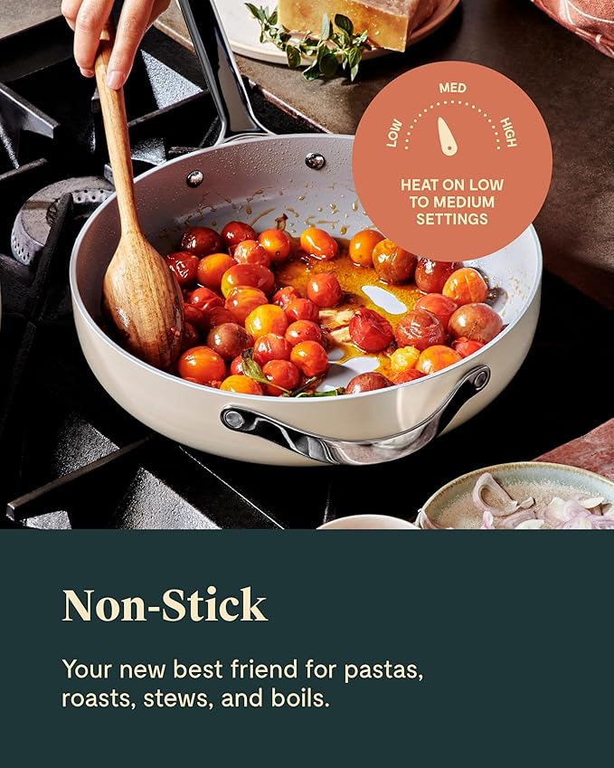 Caraway Nonstick Ceramic Sauté Pan with Lid (4.5 qt, 11.8") - Non Toxic, PTFE & PFOA Free - Oven Safe & Compatible with All Stovetops (Gas, Electric & Induction) - Marigold