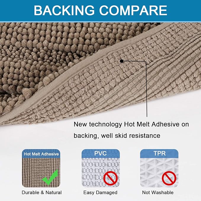 H.VERSAILTEX Bathroom Rugs Sets 2 Piece Non Slip Thick Shaggy Chenille Bathroom Rug Mat Set Extra Soft and Absorbent Striped Floor Rugs, Machine-Washable, Taupe Brown