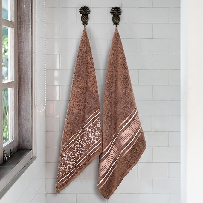 Superior Cotton Bath Sheet Set, Zero Twist, Oversized Large Absorbent Body Towels, Luxury Soft Drying, Shower, Spa, Hotel, Pool, Guest Bathroom, Home Essentials, Assorted Floral Set of 2, Chocolate