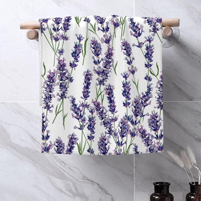 Lavender Hand Towel,Purple Flowers Hand Bath Towels Set of 2 Dish Towels Soft Absorbent Decorative Hand Towels for Bathroom Kitchen Yoga Home Decor 14 x 28 in