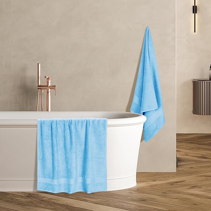 GLAMBURG Premium Cotton 4 Pack Bath Towel Set - 100% Pure Cotton - 4 Bath Towels 27x54 - Ideal for Everyday use - Ultra Soft & Highly Absorbent - Sky Blue