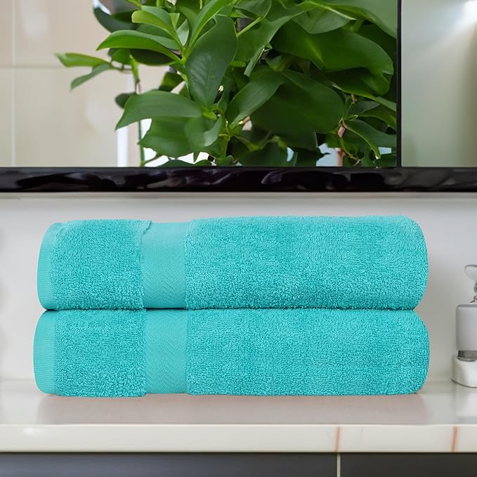 Superior 2-Piece Cotton Bath Sheet Set, Large Towels for Body, Quick Dry, Bathroom Essentials, Guest/Master Bath, Shower, Home Accessories, Apartment, Airbnb, Franklin Collection, Turquoise