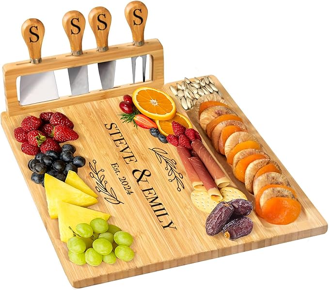 RoyalHouse Personalized Charcuterie Board, Custom Bamboo Engraved Cheese Board, Perfect for Weddings, Bridal Showers, and Special Occasions